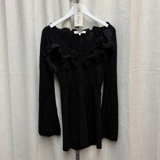 Anne Fontaine Black Knit Long Sleeve Midi Dress With Bows