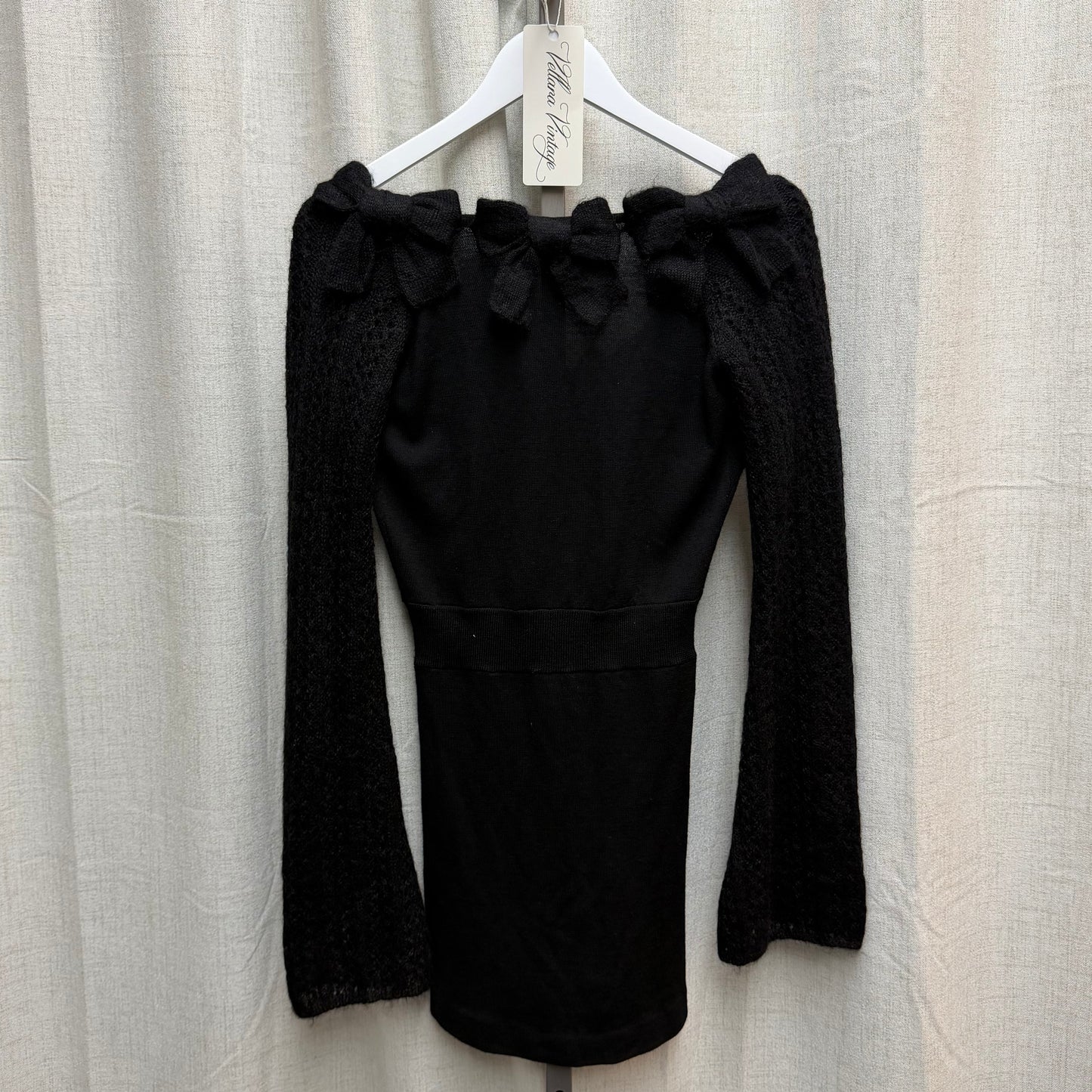 Anne Fontaine Black Knit Long Sleeve Midi Dress With Bows