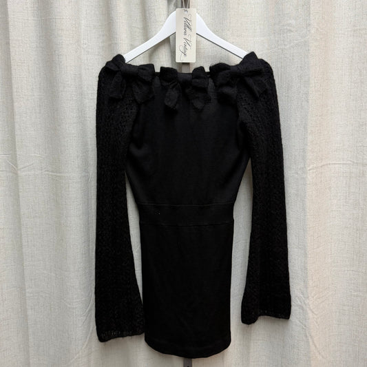 Anne Fontaine Black Knit Long Sleeve Midi Dress With Bows