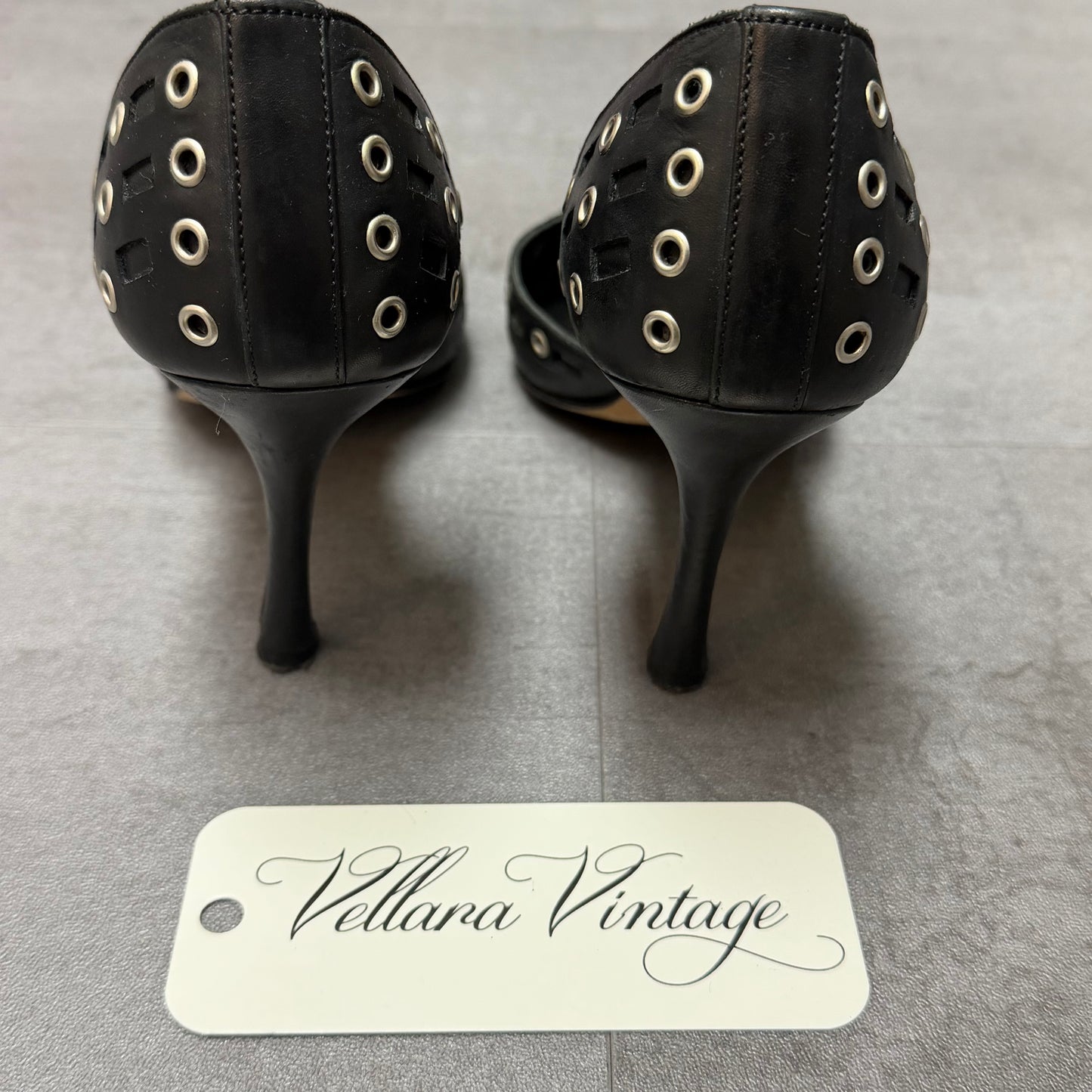 Manolo Blahnik Black d'Orsay Pumps with Silver Grommets