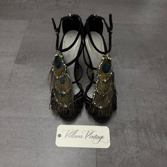 Sergio Rossi Black Suede Crystal and Peacock Pumps