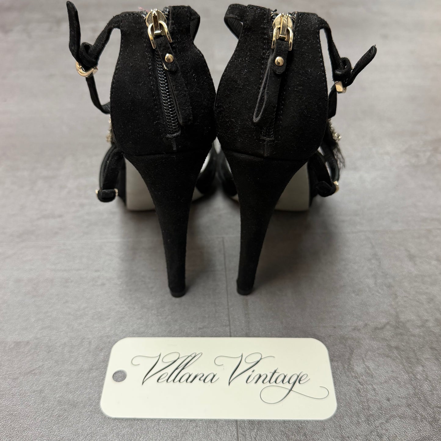 Sergio Rossi Black Suede Crystal and Peacock Pumps