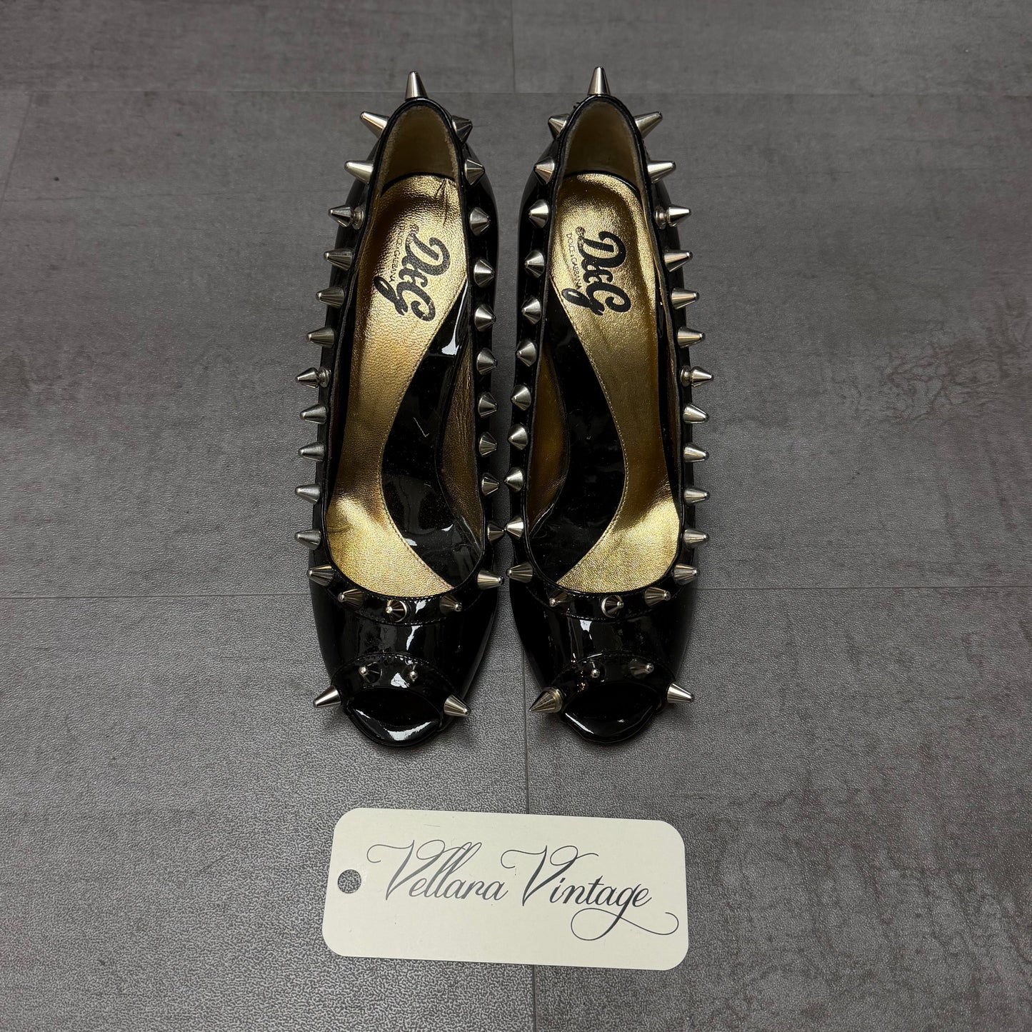 D&G Black Patent Leather Studded Pumps