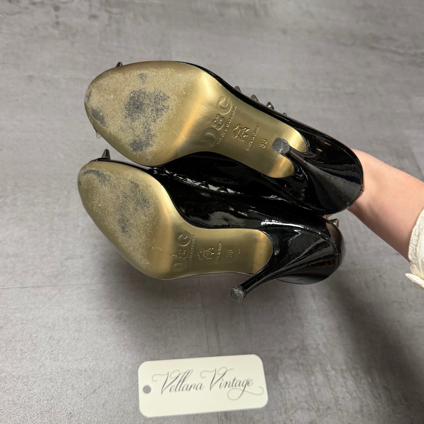 D&G Black Patent Leather Studded Pumps