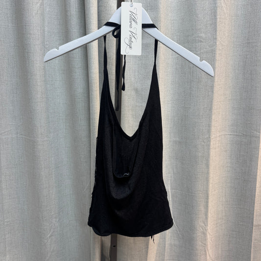 Morgan de Toi Sparkly Black Fringe Halter Top