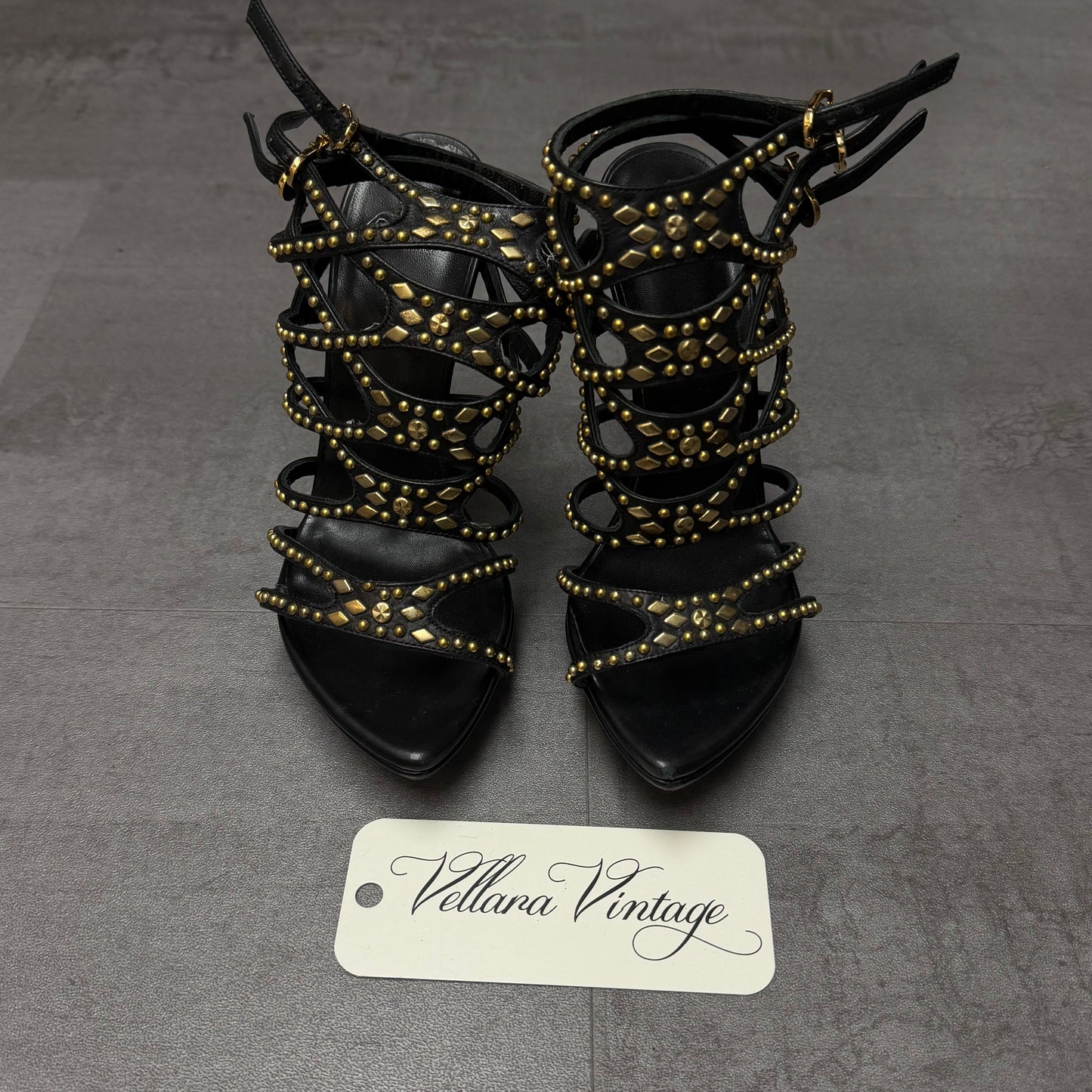 Versace Black Strappy Platform Heels