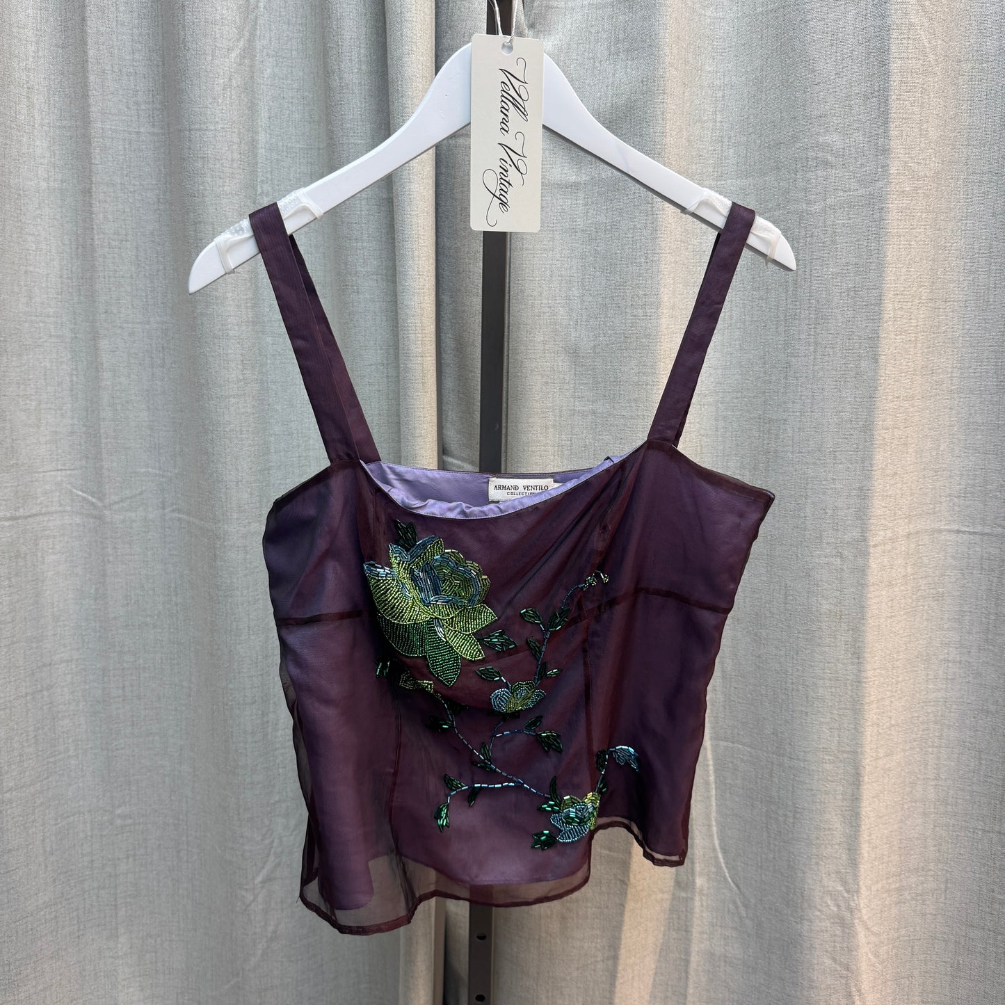 Armand Ventilo Purple Layered Sheer Floral Silk Tank Top