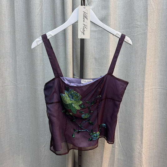 Armand Ventilo Purple Layered Sheer Floral Silk Tank Top