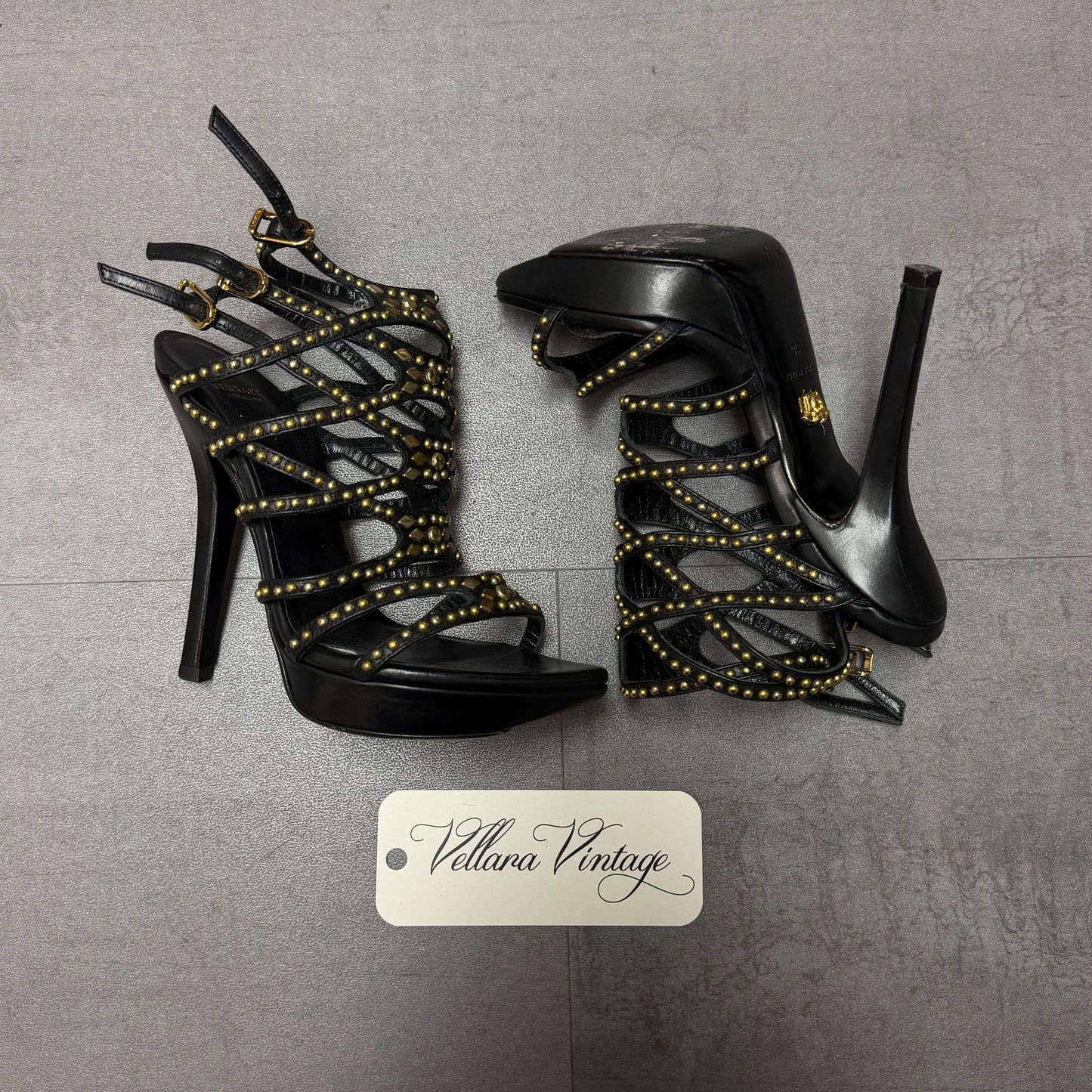 Versace Black Strappy Platform Heels