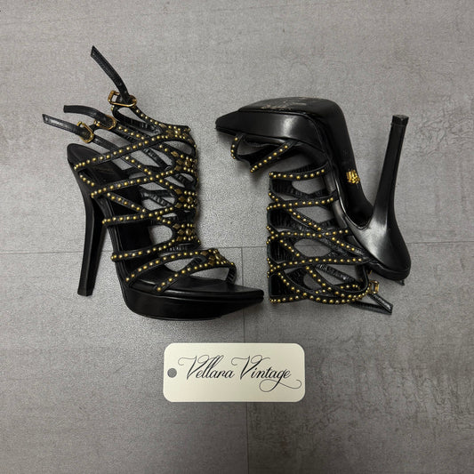 Versace Black Strappy Platform Heels