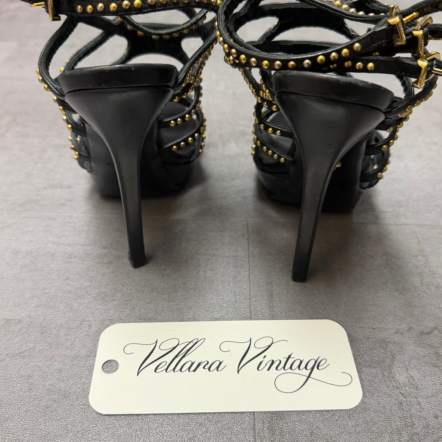 Versace Black Strappy Platform Heels