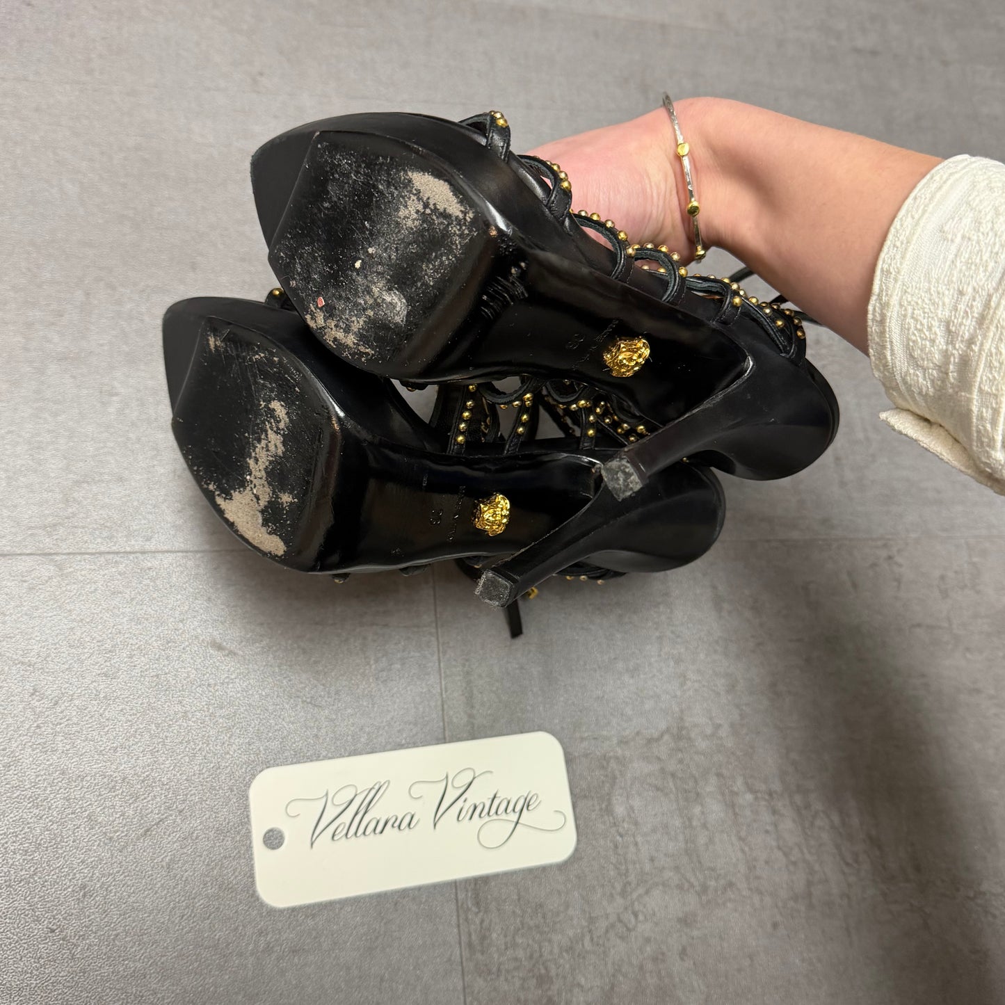 Versace Black Strappy Platform Heels