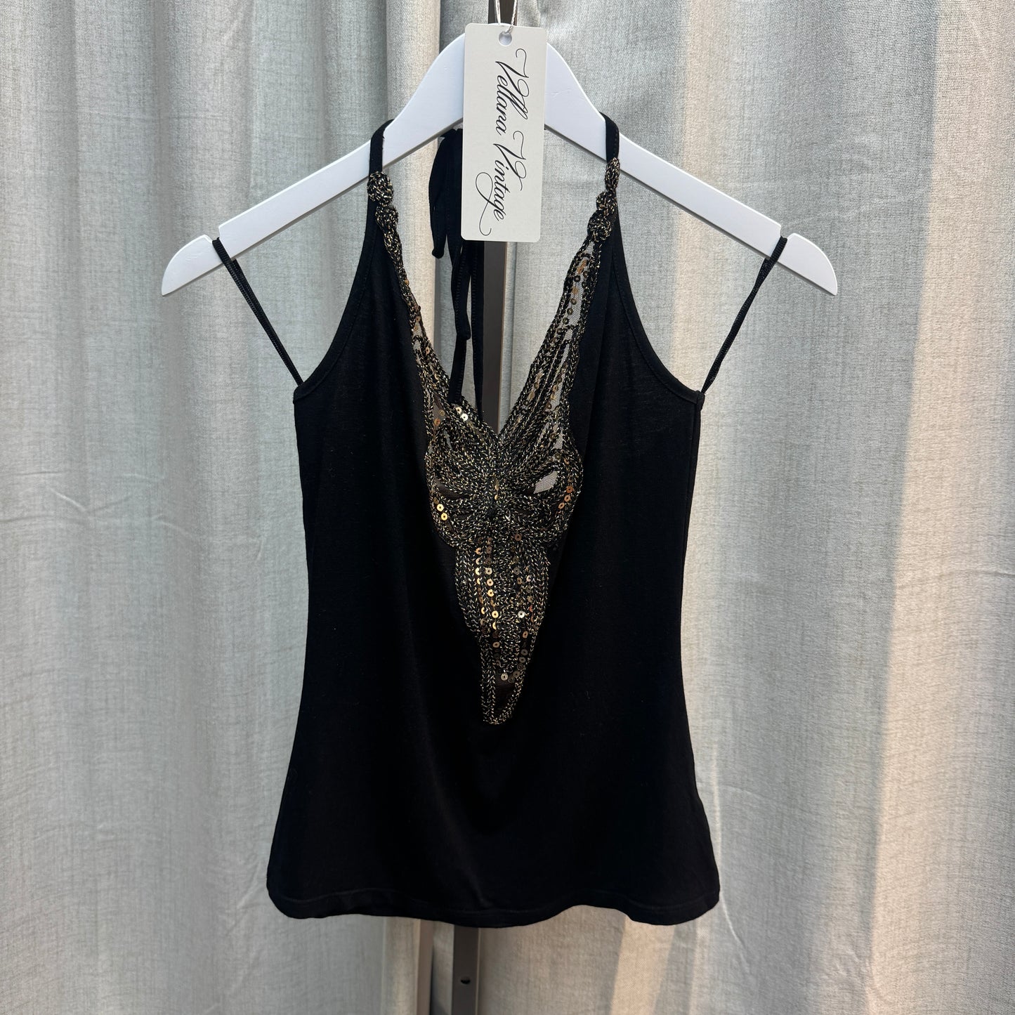 Morgan de Toi Gold Embellished Halter Top