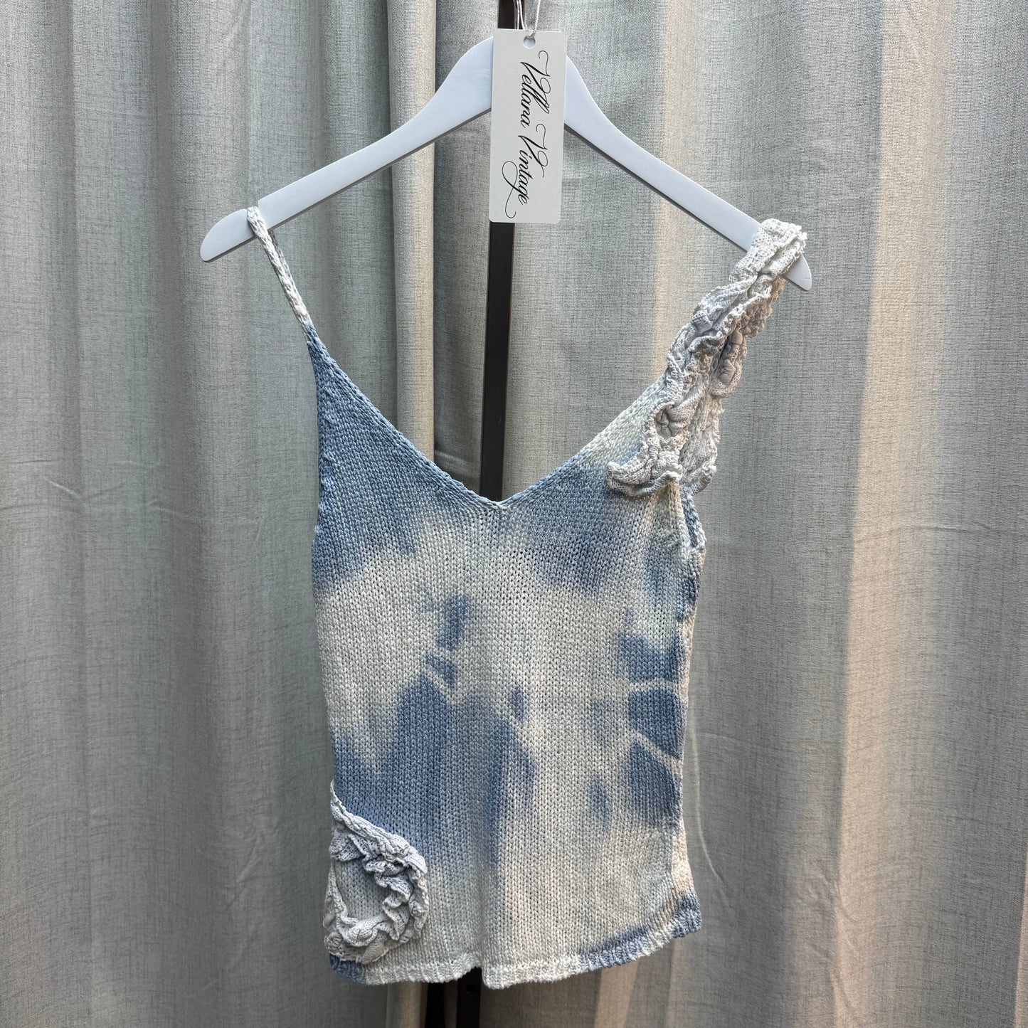 Morgan de Toi Blue and White Tie-Dye Crochet Tank Top