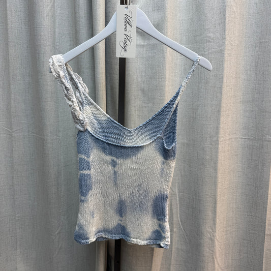 Morgan de Toi Blue and White Tie-Dye Crochet Tank Top