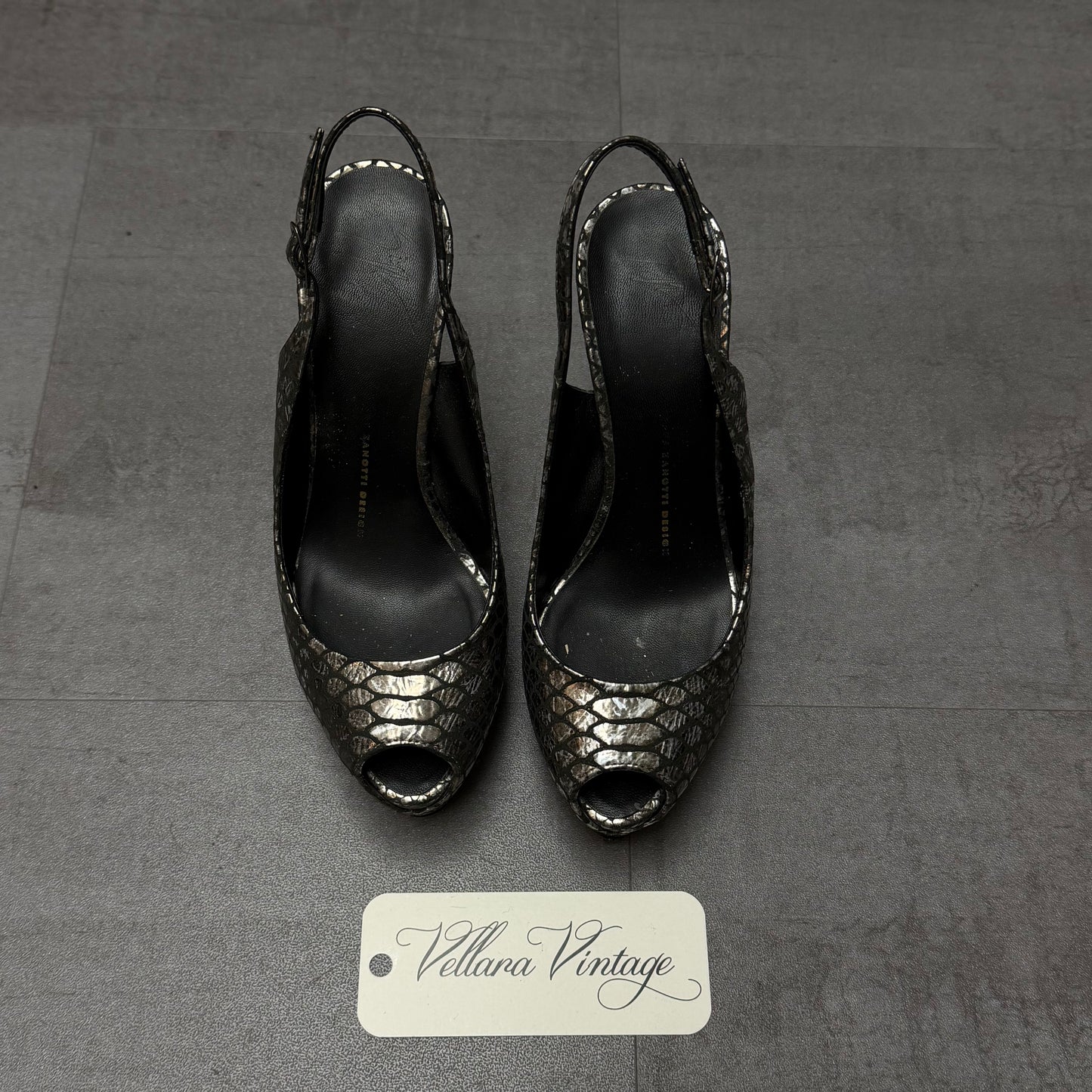 Giuseppe Zanotti Grey Python Leather Slingback Platform Heels