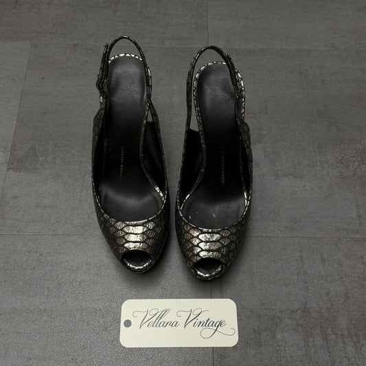 Giuseppe Zanotti Grey Python Leather Slingback Platform Heels