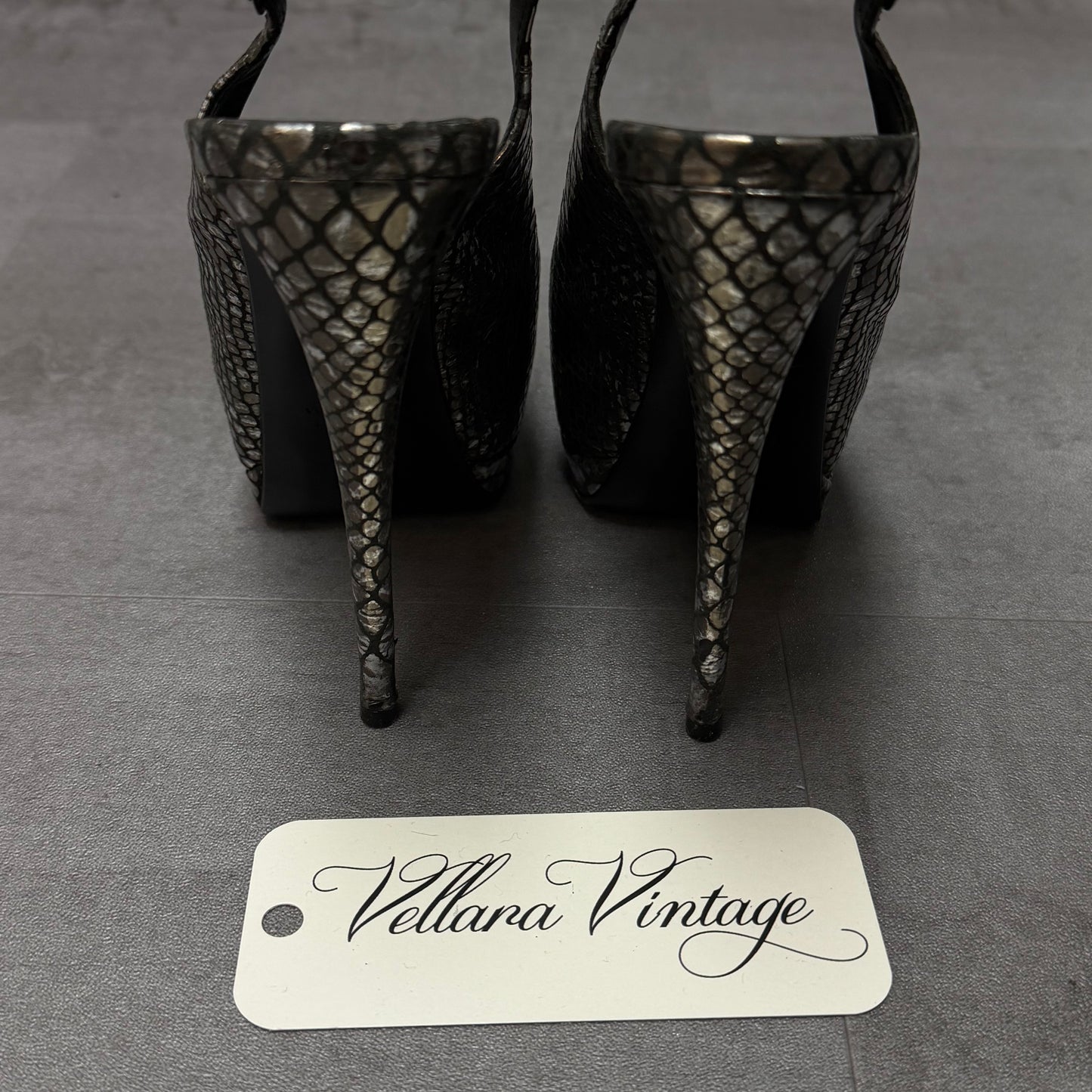 Giuseppe Zanotti Grey Python Leather Slingback Platform Heels