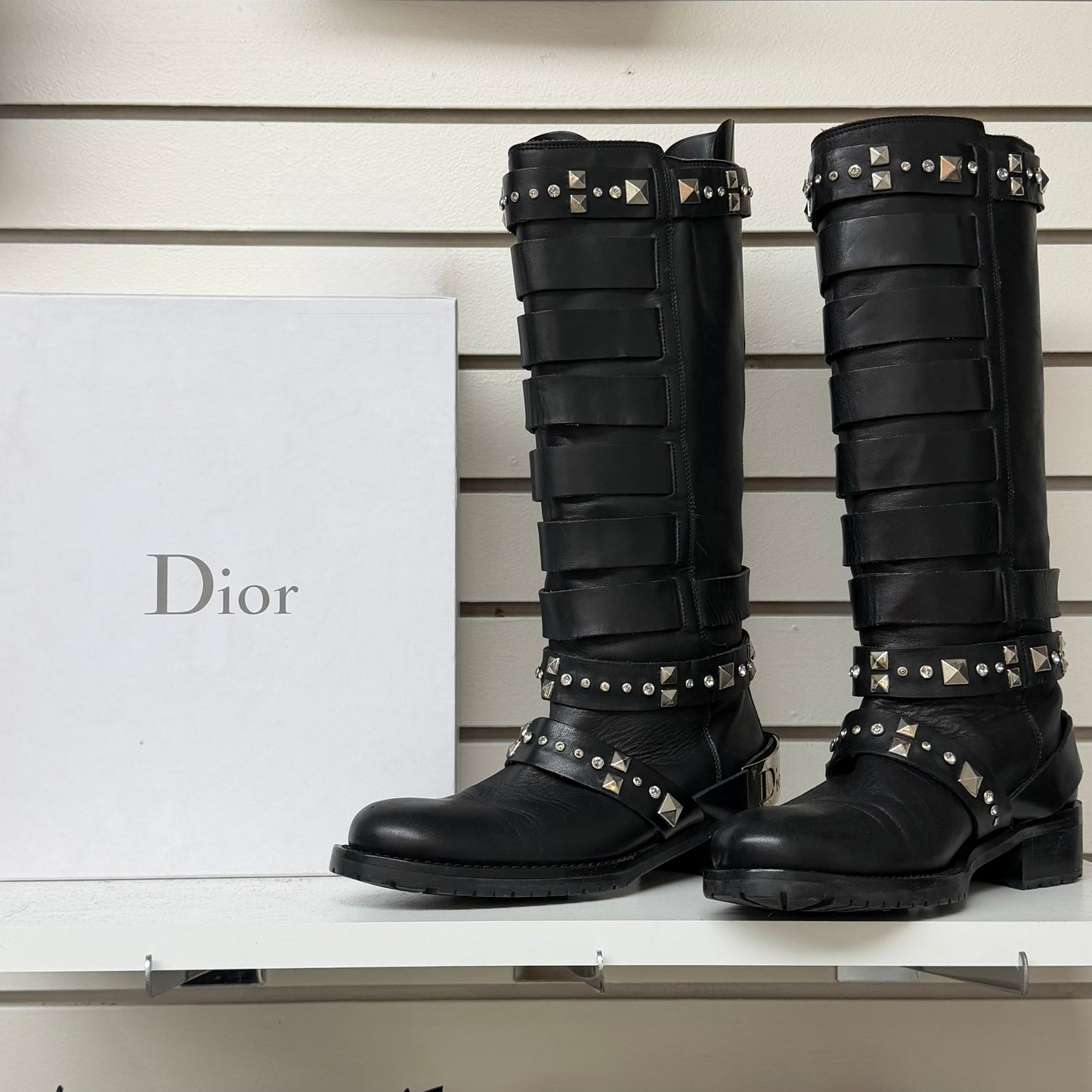 Christian Dior Studded Black Leather Biker Boots