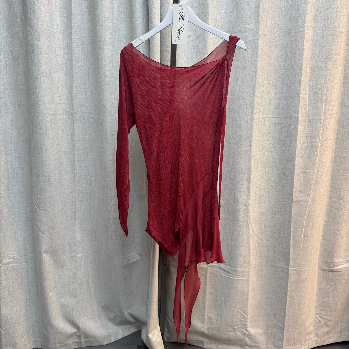 Red Asymmetrical Ruffle Long Sleeve and Maxi Skirt Set