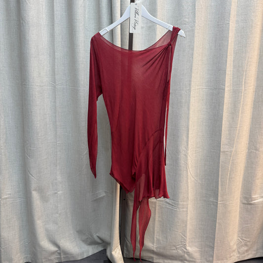Red Asymmetrical Ruffle Long Sleeve and Maxi Skirt Set