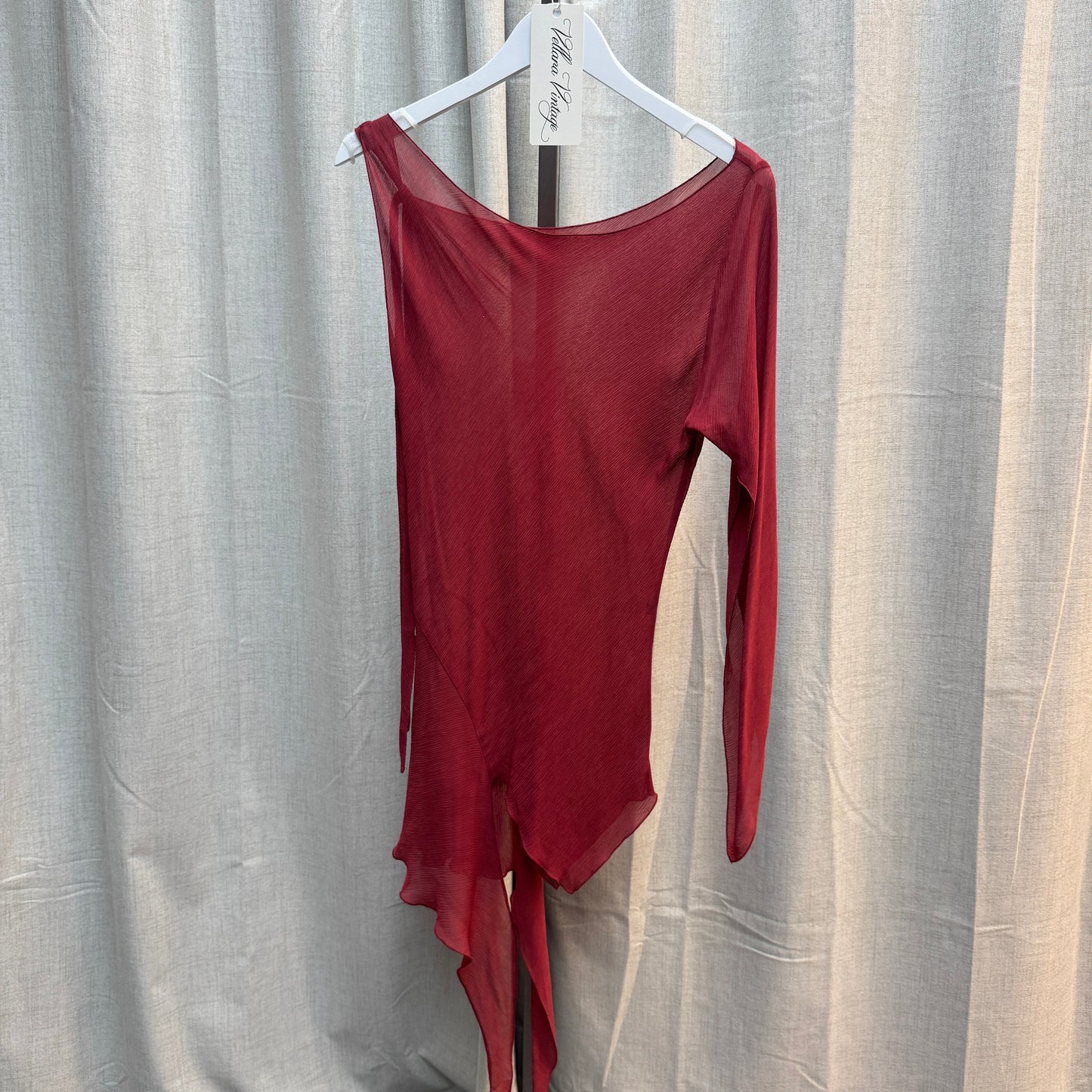 Red Asymmetrical Ruffle Long Sleeve and Maxi Skirt Set