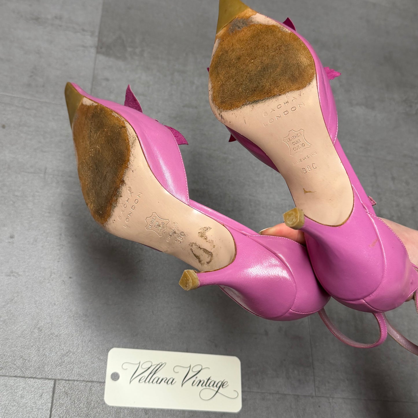 Pink Floral Pointed-Toe Leather Heels
