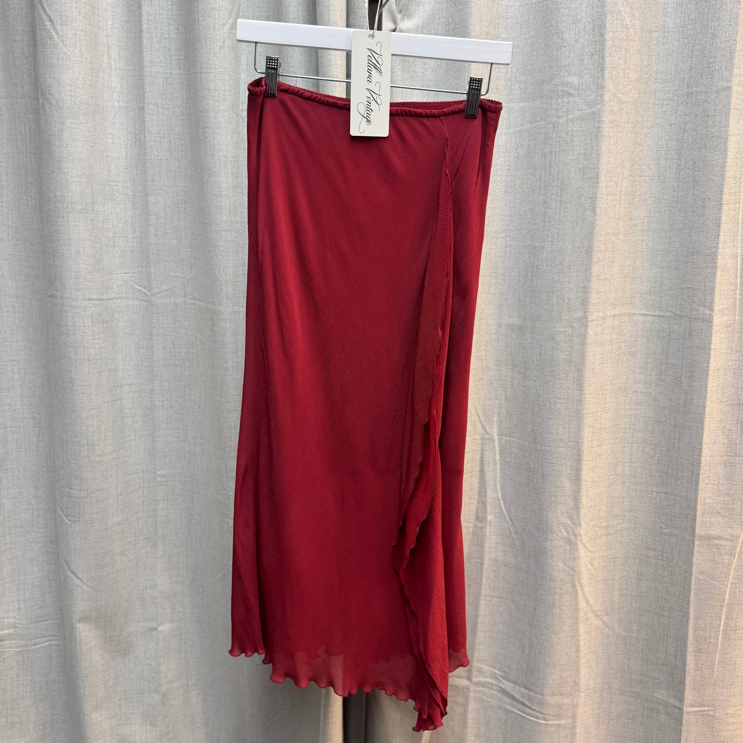 Red Asymmetrical Ruffle Long Sleeve and Maxi Skirt Set