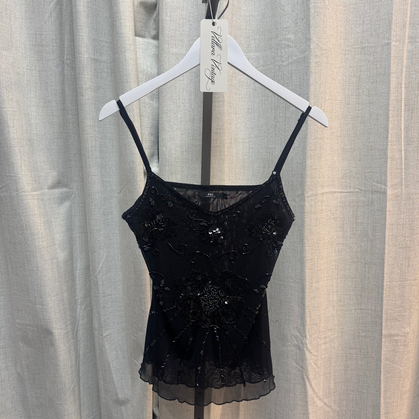Black Iridescent Beaded Tank Top