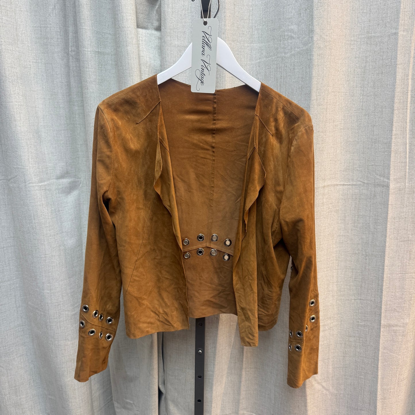 Ikks Camel Grommet Suede Leather Jacket