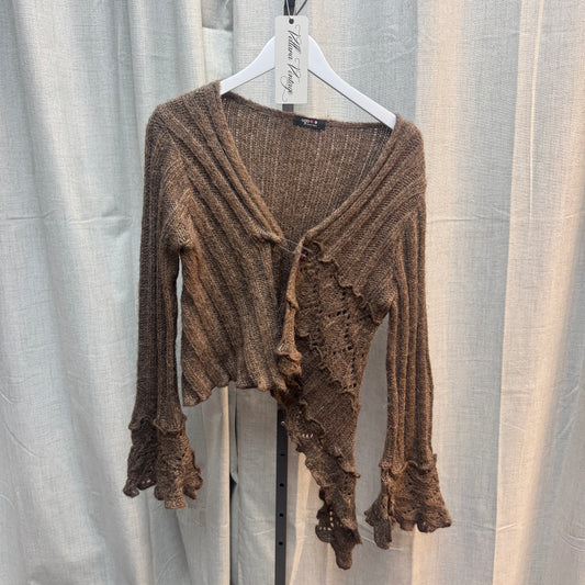 Brown Knit Asymmetrical Shaggy Cardigan