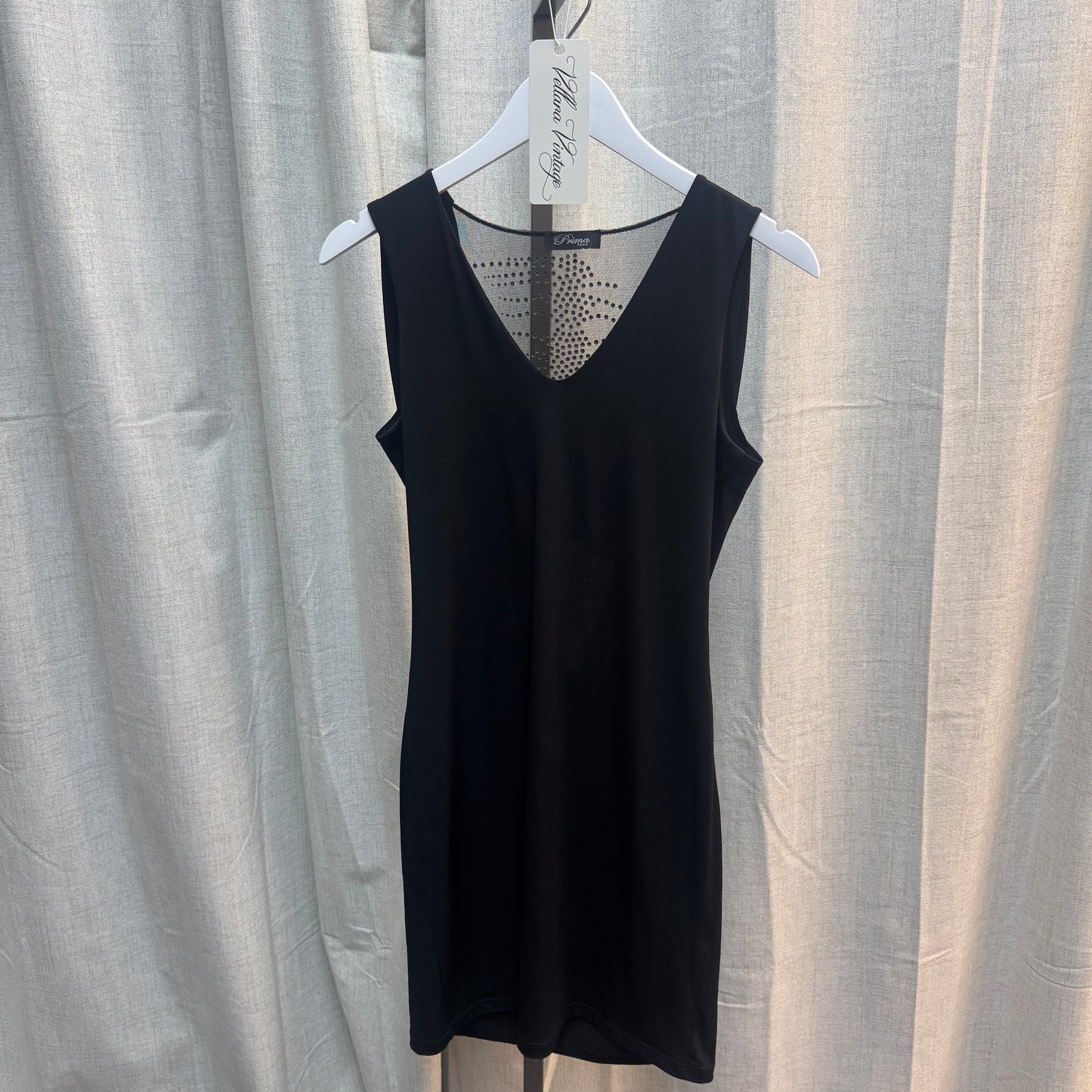 Black Mesh Backless Beaded Rib Design Mini Dress