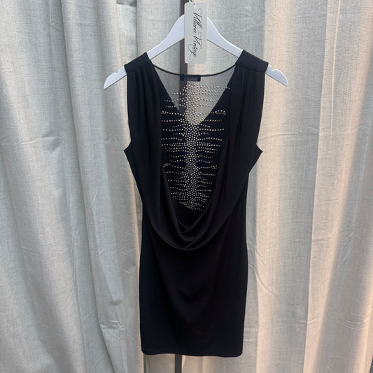 Black Mesh Backless Beaded Rib Design Mini Dress