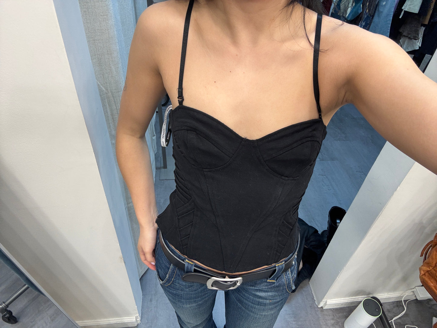 Morgan De Toi Black Corset-Style Tank Top