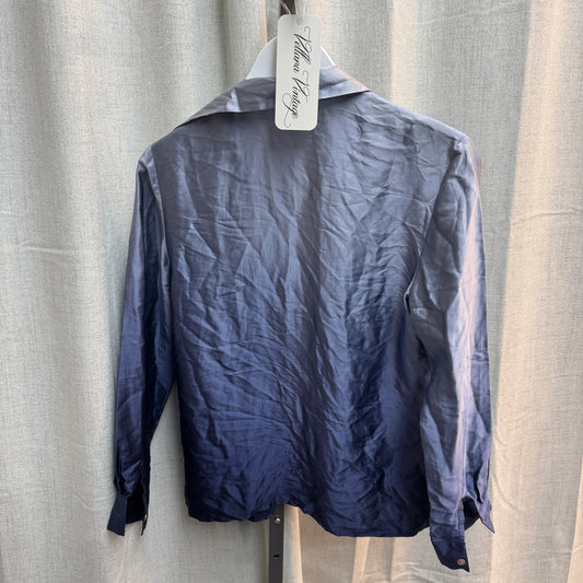 Blue Gradient Silk Button Up Blouse