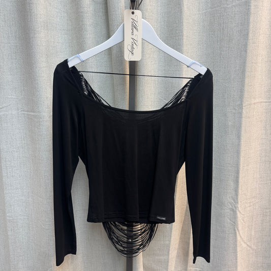 Black Fringe Tassel Draped Back Long Sleeve