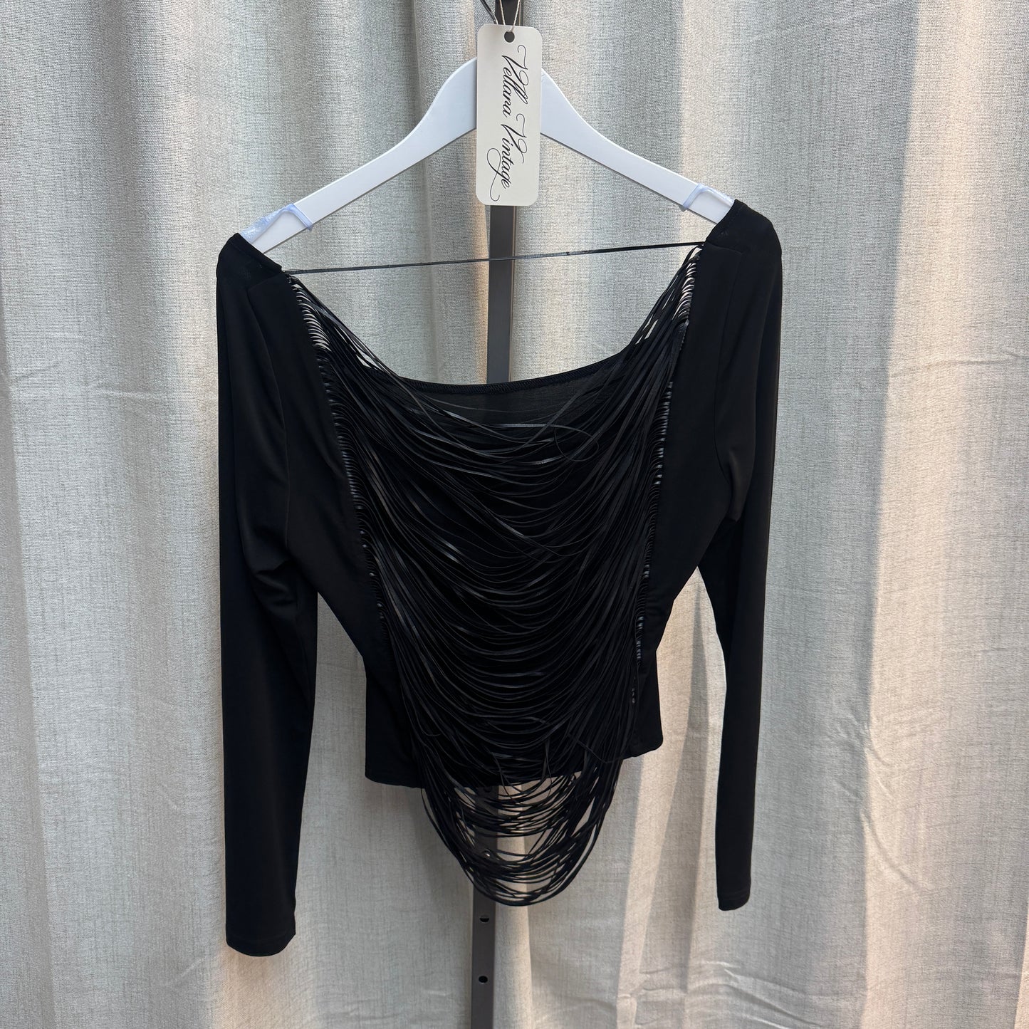 Black Fringe Tassel Draped Back Long Sleeve