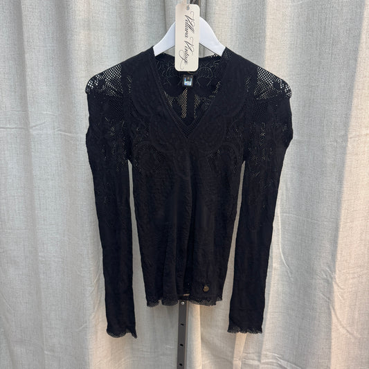 Just Cavalli Black Mesh Cutout Long Sleeve