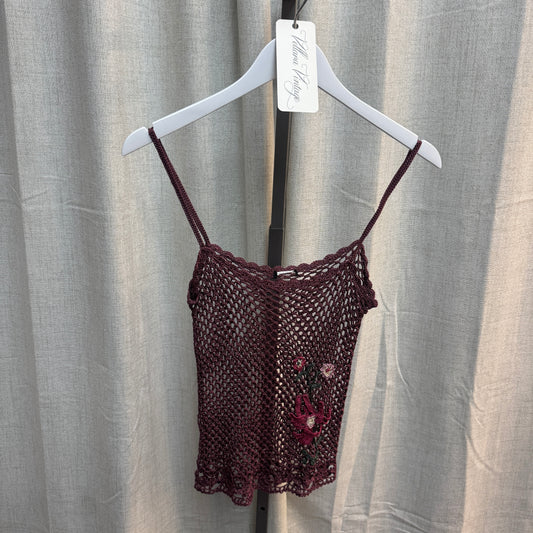 Burgundy Floral Crochet Tank Top