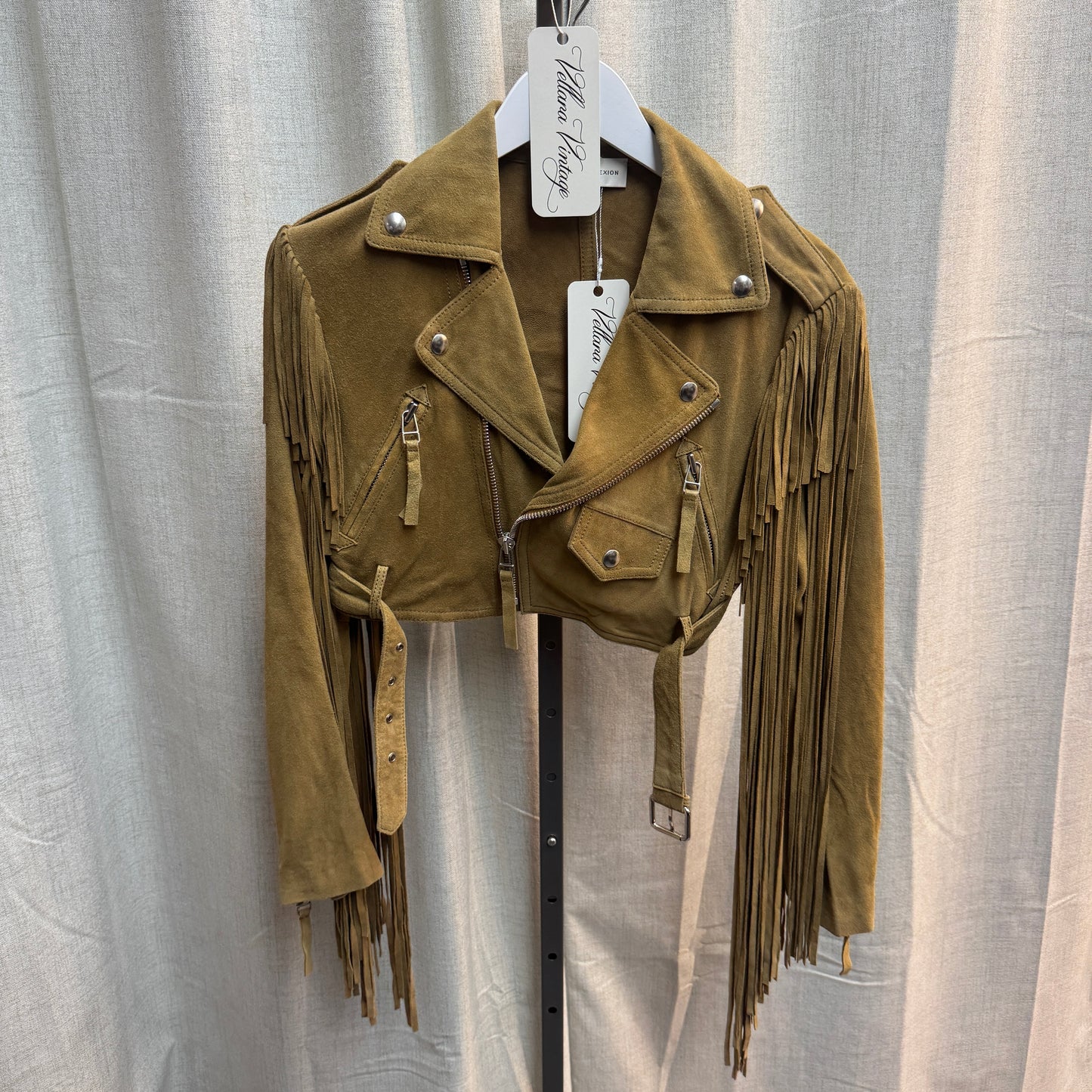 Tan Suede Western Tassel Fringe Cropped Jacket