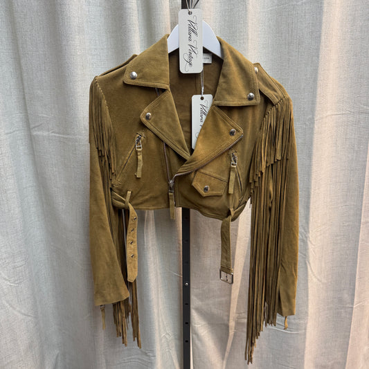 Tan Suede Western Tassel Fringe Cropped Jacket