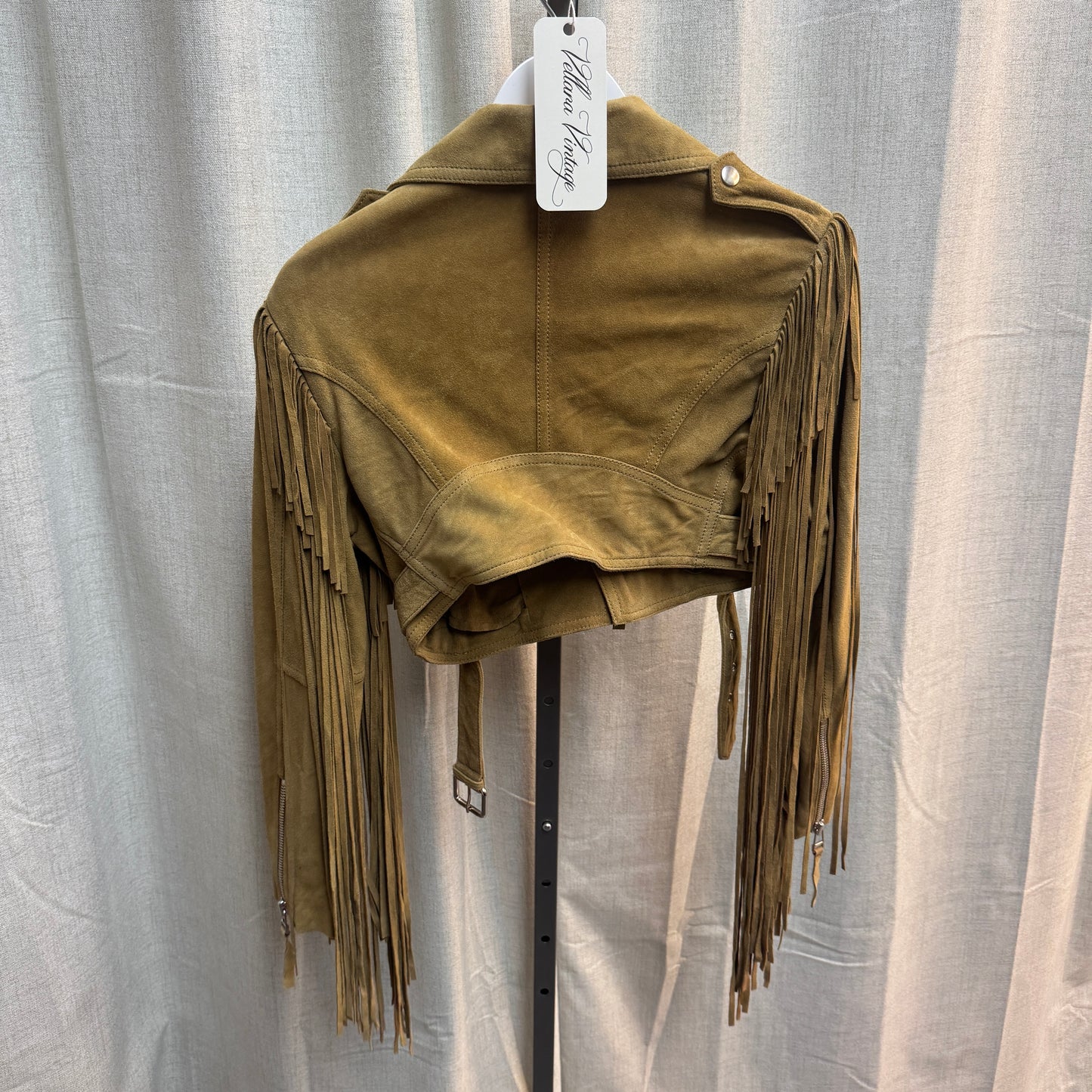 Tan Suede Western Tassel Fringe Cropped Jacket