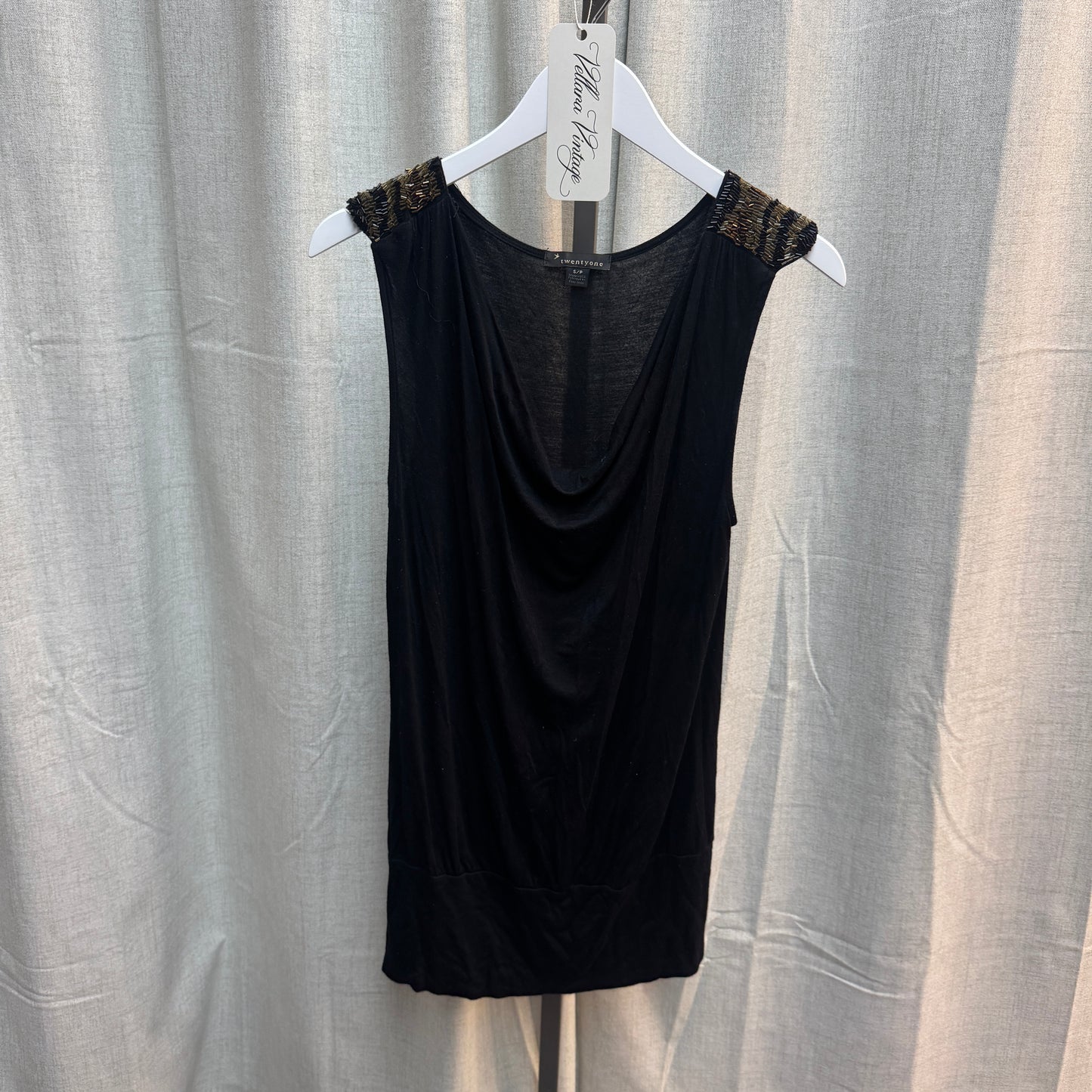 Black Sequin Shoulder Cowl Neck Mini Dress