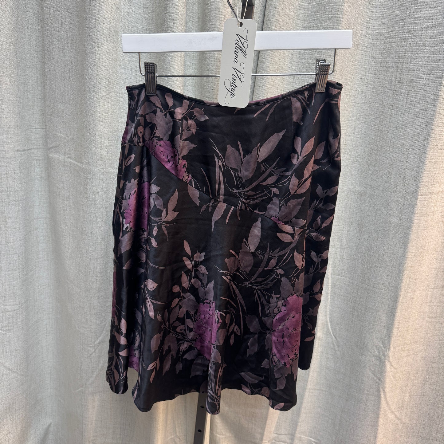 Silk Purple and Black Floral Midi Skirt