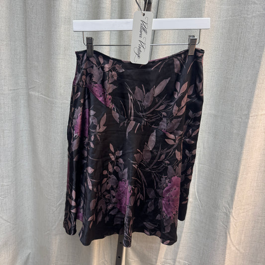 Silk Purple and Black Floral Midi Skirt