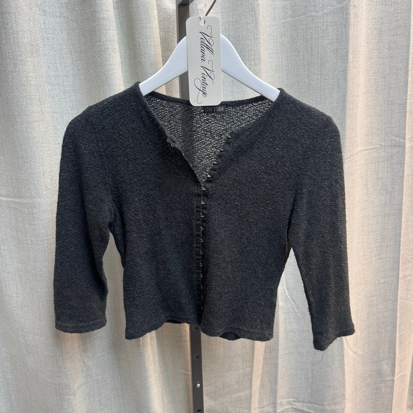 Gray 3/4 Sleeve Cropped Knit Cardigan
