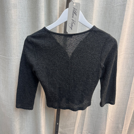 Gray 3/4 Sleeve Cropped Knit Cardigan