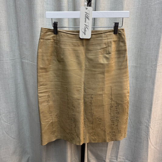 Plein Sud Leather Tan Floral Midi Skirt