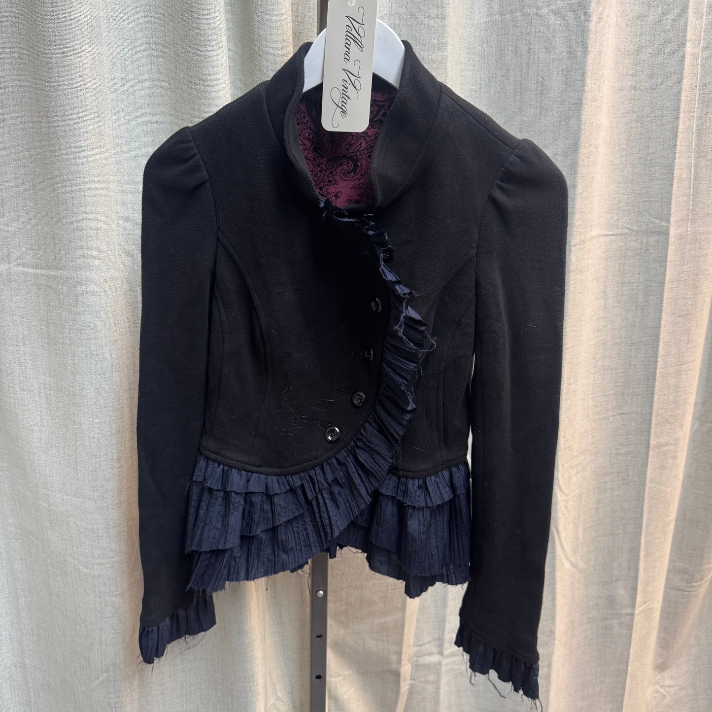 Black and Navy Ruffled Pleated Military Jacket
