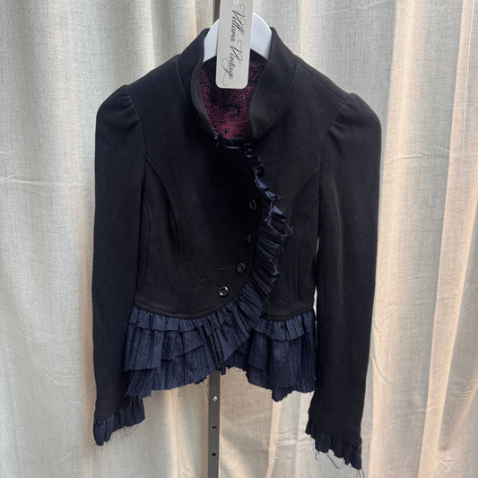 Black and Navy Ruffled Pleated Military Jacket